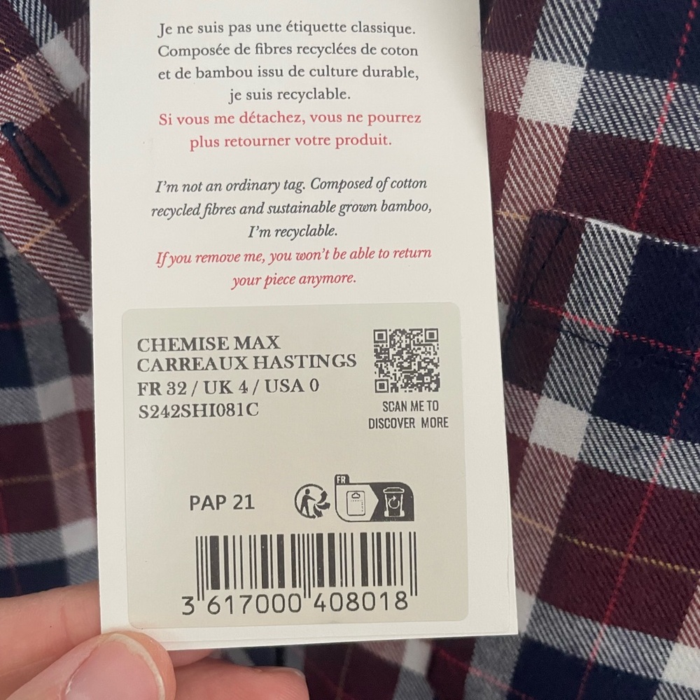 NWT Sezane plaid shirt - Picture 3 of 3